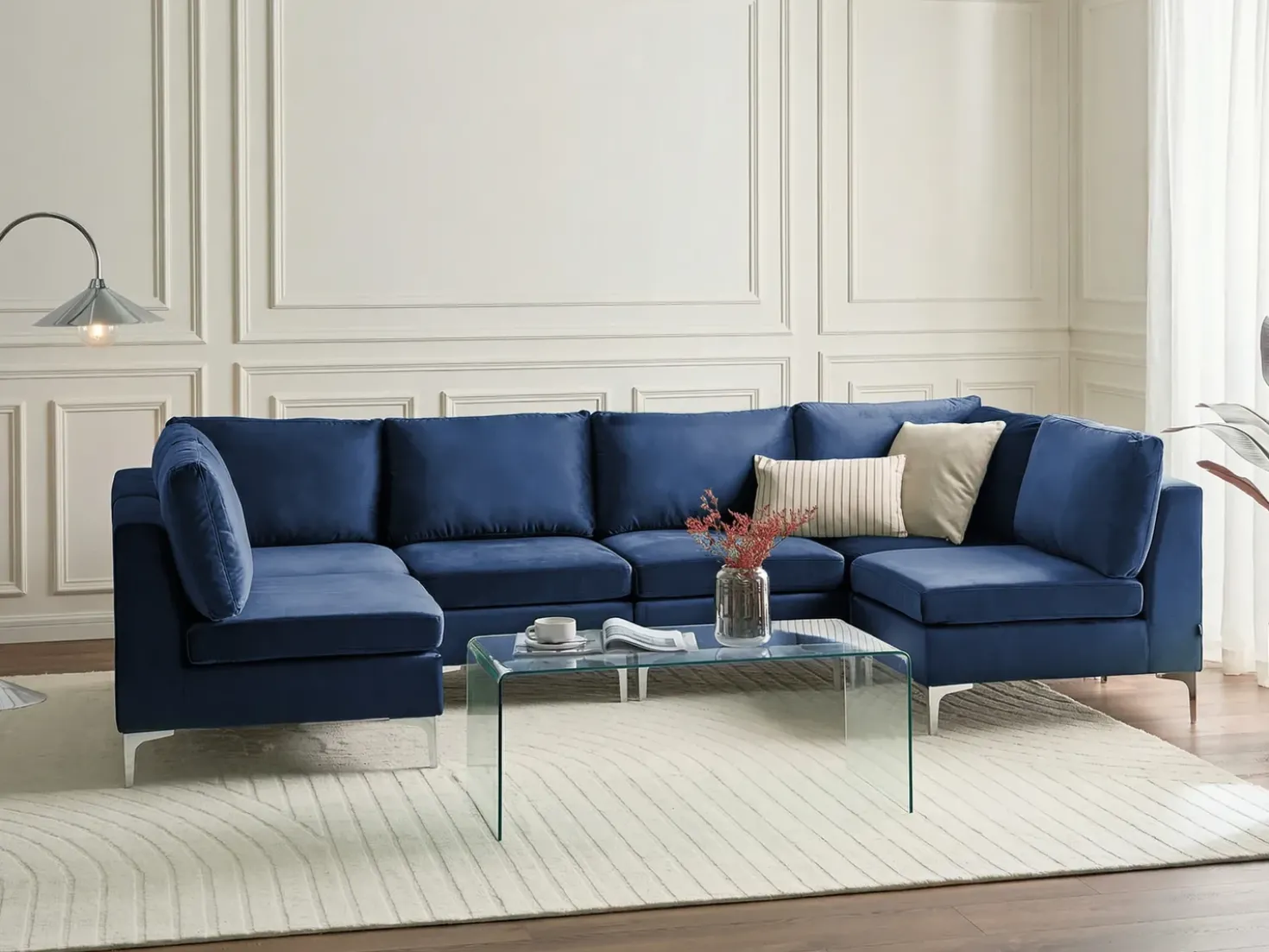 EVJA 6 personers U-formet modulsofa Navy Blå Velour