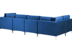 EVJA 6 personers U-formet modulsofa Navy Blå Velour med fodskammel