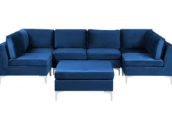 EVJA 6 personers U-formet modulsofa Navy Blå Velour med fodskammel