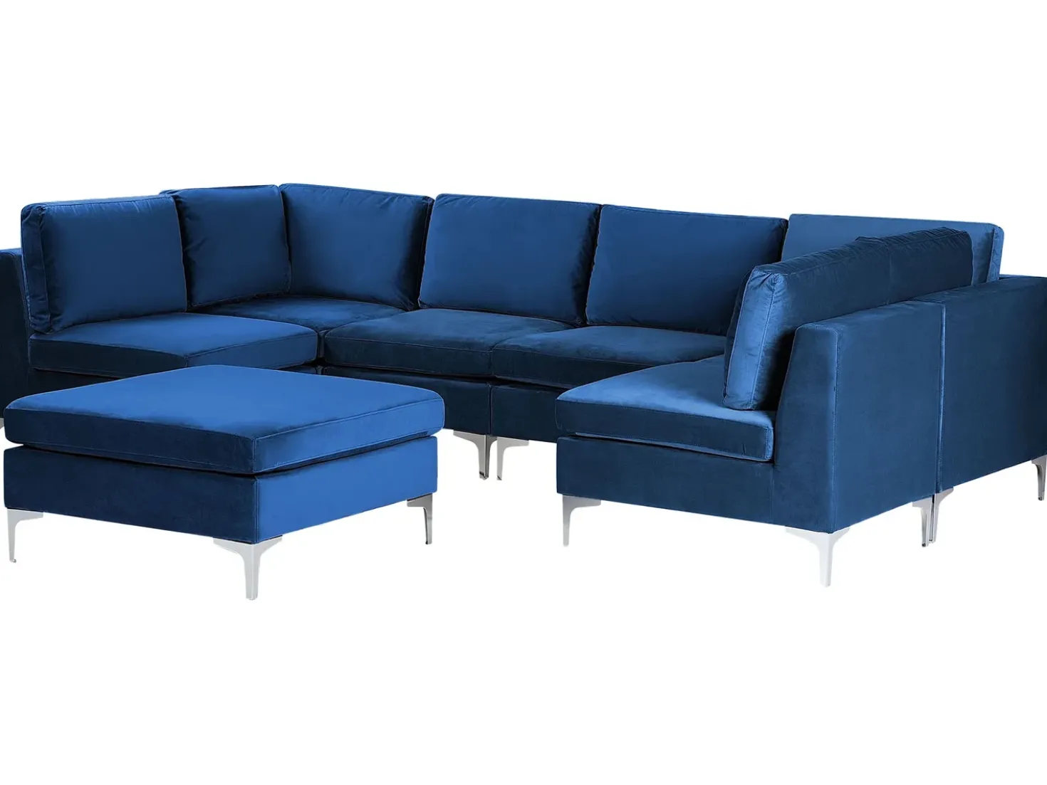 EVJA 6 personers U-formet modulsofa Navy Blå Velour med fodskammel