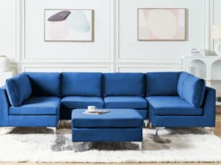 EVJA 6 personers U-formet modulsofa Navy Blå Velour med fodskammel