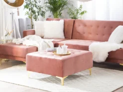 Fodskammel ABERDEEN Velour Lyserød