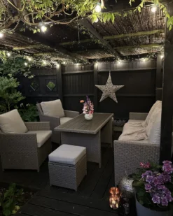 FONTI 5 personers Loungesæt med bord og fodskammel Brungrå PE-rattan med puder