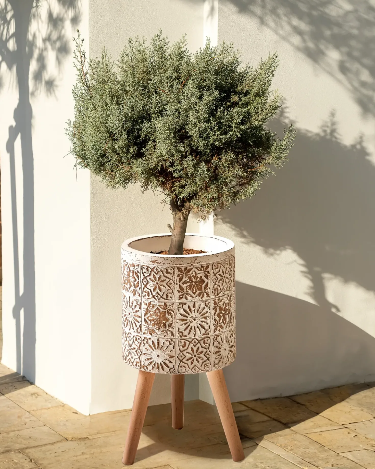 Forhøjet plantekrukke KARISTOS 36 cm Cremehvid