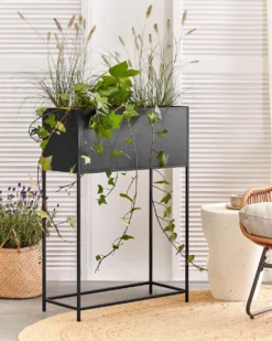 Forhøjet plantekrukke TAPIEN Metal 70 cm Sort