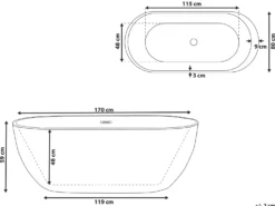 Fritstående spabad med LED NEVIS 170 x 80 cm Sort