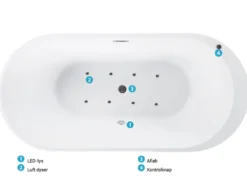 Fritstående spabad med LED NEVIS 170 x 80 cm Sort