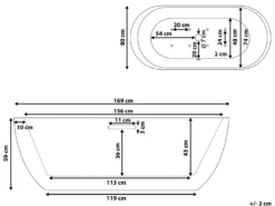 Fritstående spabad med LED NEVIS 170 x 80 cm Hvid