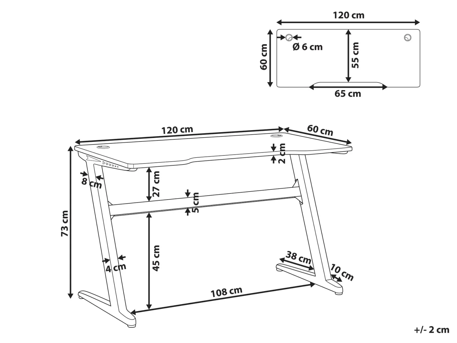 Gaming Bord DARFUR Sort 120 cm 60 cm RGB LED