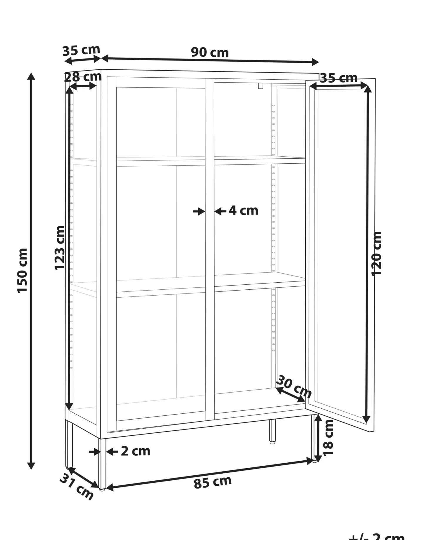 Glas vitrineskab NASH Metal 90 cm Sort