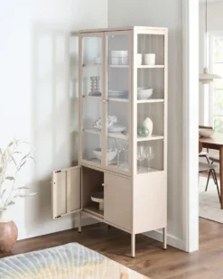 Glas vitrineskab OXTED Metal 80 cm Beige