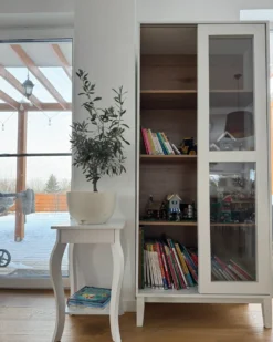 Glas vitrineskab RUMSON 80 cm Hvid