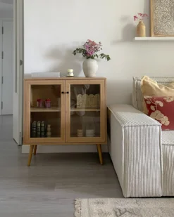 Glas vitrine skænk ALBANY 80 cm Lysebrun