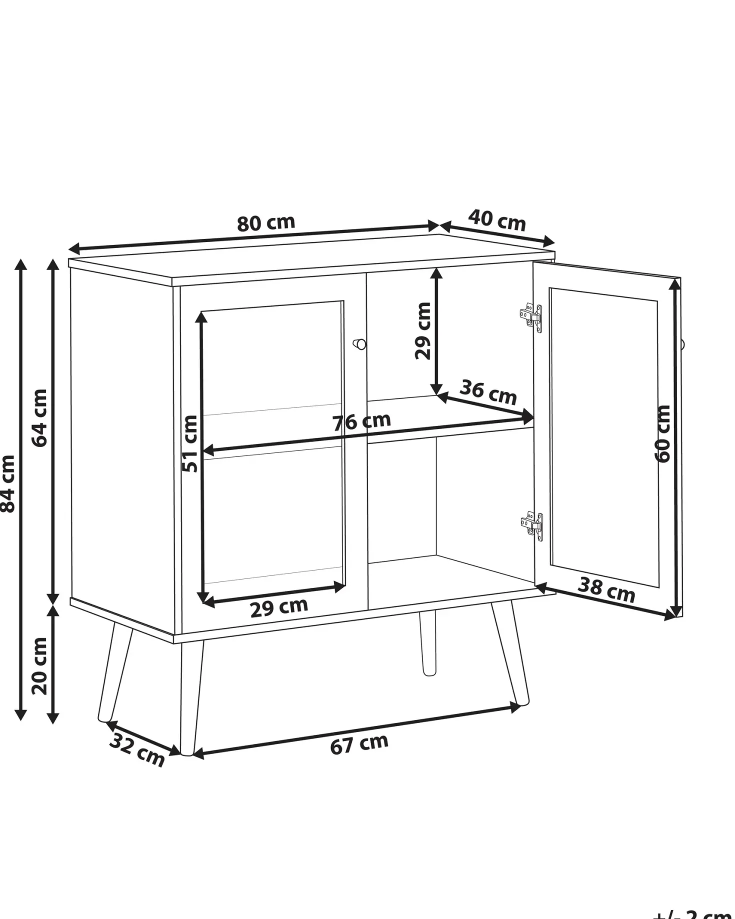 Glas vitrine skænk ALBANY 80 cm Lysebrun