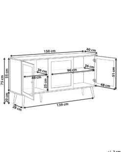 Glas vitrine skænk ALBANY 150 cm Lysebrun
