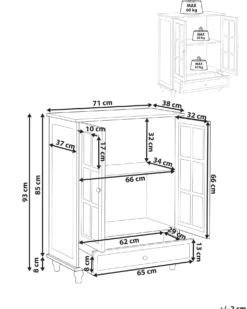 Glas vitrine skænk CARLET 71 cm Hvid