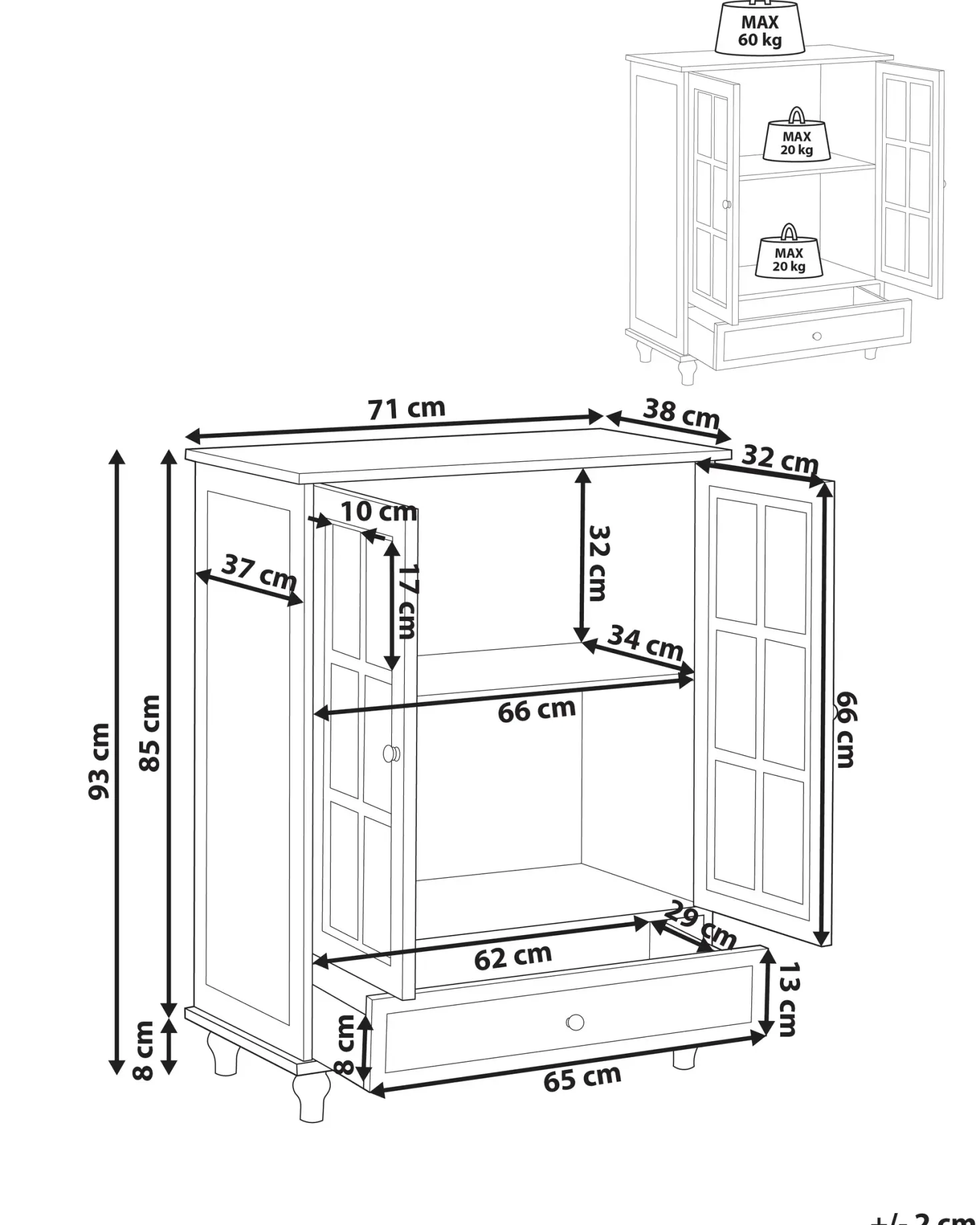 Glas vitrine skænk CARLET 71 cm Hvid