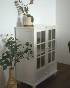 Glas vitrine skænk CARLET 71 cm Hvid