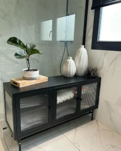 Glas vitrine skænk DEVON Metal 115 cm Sort