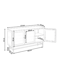 Glas vitrine skænk DEVON Metal 115 cm Sort