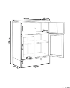 Glas vitrine skænk ESHOLT Metal 80 cm Hvid