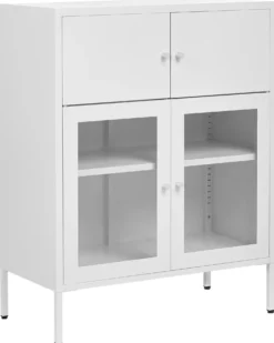 Glas vitrine skænk ESHOLT Metal 80 cm Hvid