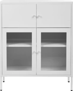 Glas vitrine skænk ESHOLT Metal 80 cm Hvid