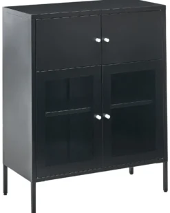 Glas vitrine skænk ESHOLT Metal 80 cm Sort