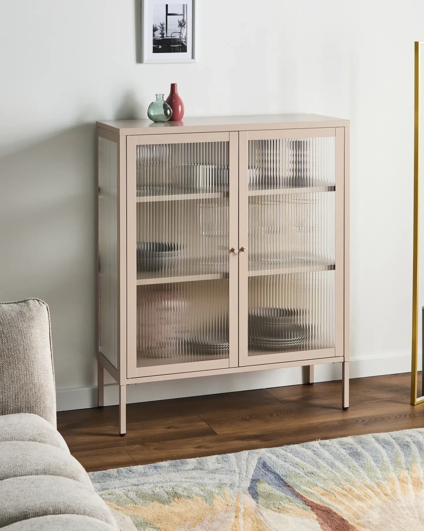 Glas vitrine skænk LERRYN Metal 90 cm Beige