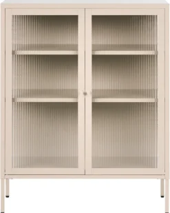 Glas vitrine skænk LERRYN Metal 90 cm Beige