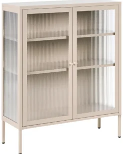 Glas vitrine skænk LERRYN Metal 90 cm Beige