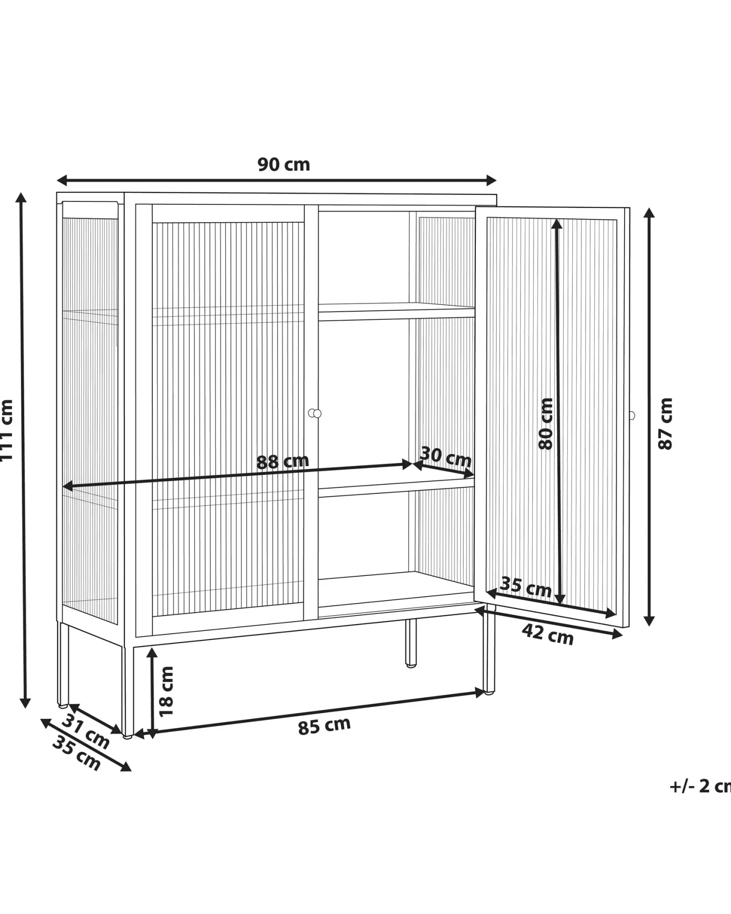 Glas vitrine skænk LERRYN Metal 90 cm Beige