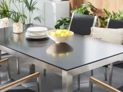 GROSSETO 6 personers Havemøbelsæt Sort/beige Granit Poleret