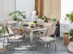 GROSSETO 6 personers Havemøbelsæt Sort/beige Granit Poleret
