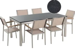 GROSSETO 6 personers Havemøbelsæt Sort/beige Granit Poleret