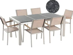 GROSSETO 6 personers Havemøbelsæt Sort/beige Basalt Trippelplade Flammet