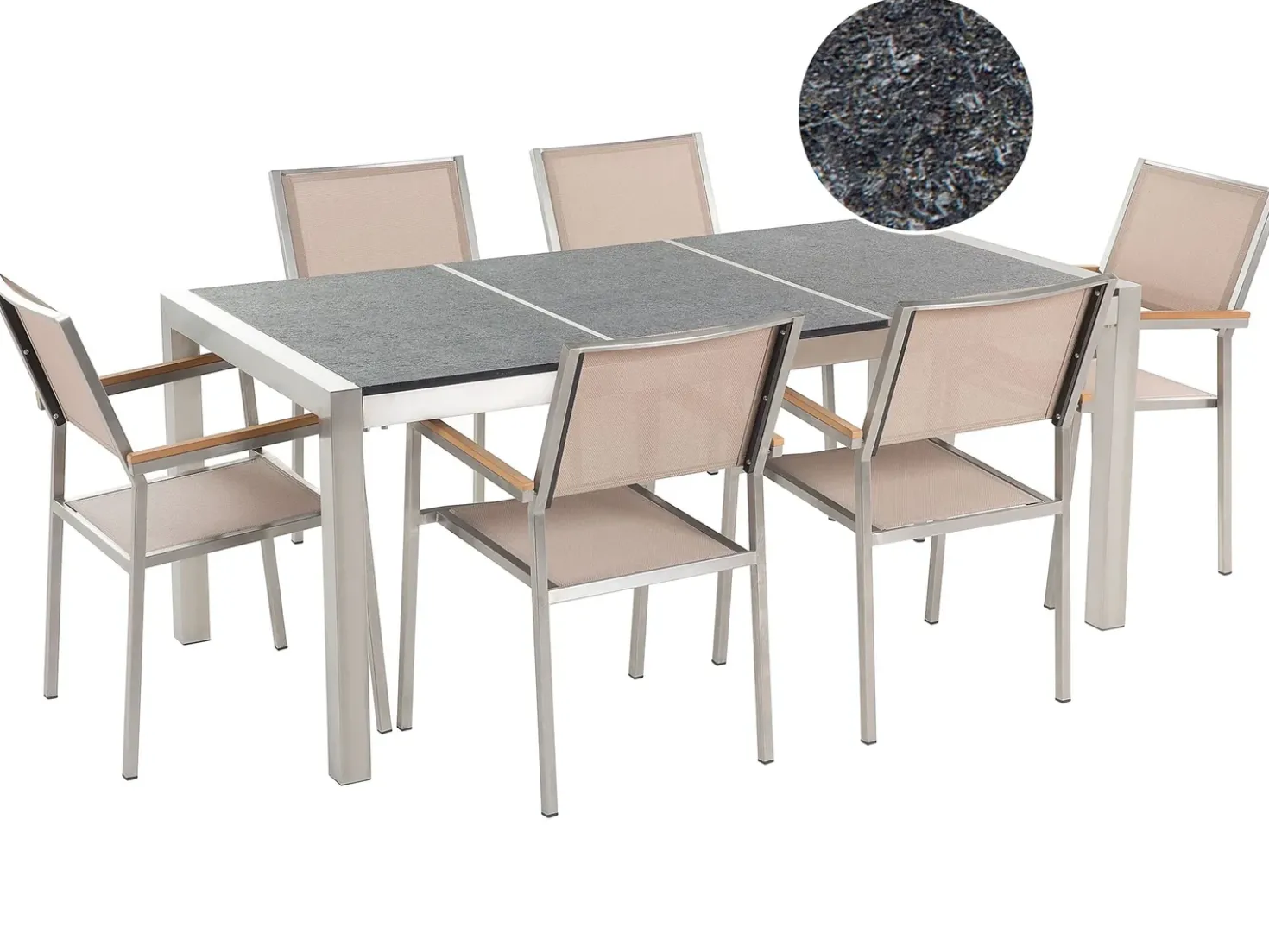 GROSSETO 6 personers Havemøbelsæt Sort/beige Basalt Trippelplade Flammet