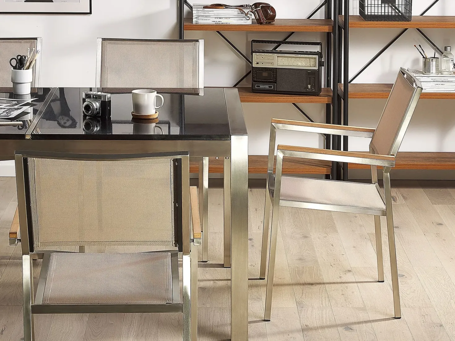 GROSSETO 6 personers Havemøbelsæt Sort/beige Basalt Trippelplade Flammet