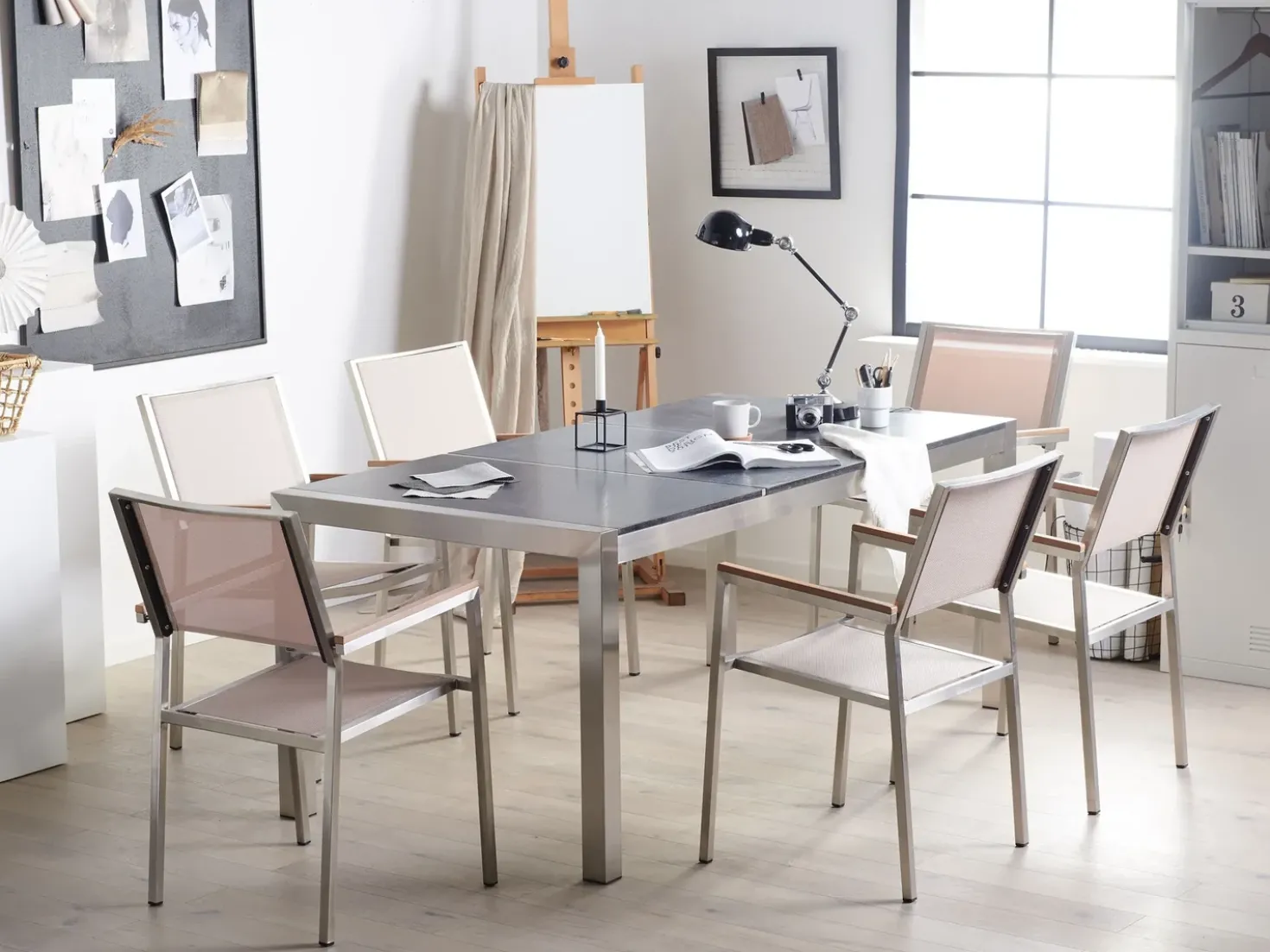 GROSSETO 6 personers Havemøbelsæt Sort/beige Basalt Trippelplade Flammet