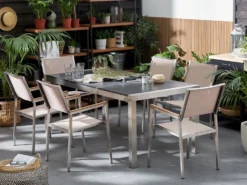 GROSSETO 6 personers Havemøbelsæt Sort/beige Basalt Trippelplade Flammet