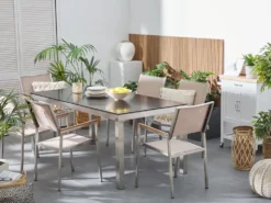 GROSSETO 6 personers Havemøbelsæt Sort/beige Hærdet glas