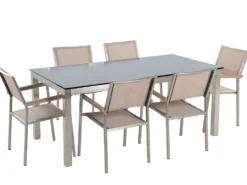 GROSSETO 6 personers Havemøbelsæt Sort/beige Hærdet glas
