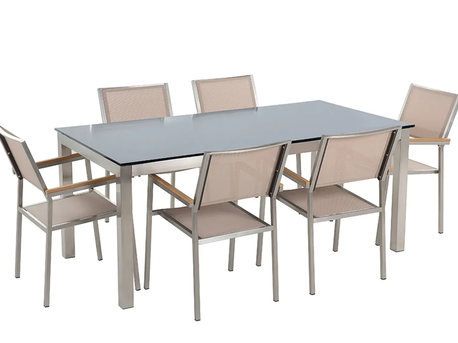 GROSSETO 6 personers Havemøbelsæt Sort/beige Hærdet glas