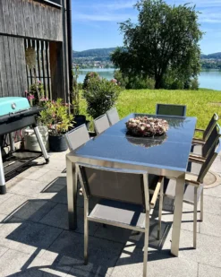 GROSSETO 8 personers Havemøbelsæt Sort/grå Granit Trippelplade Poleret