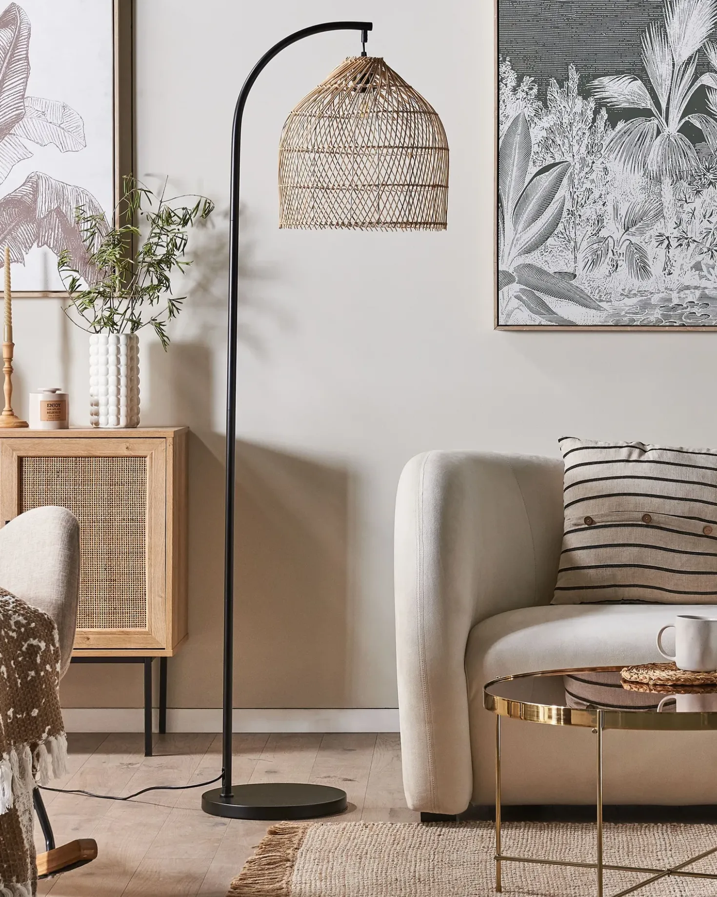 Gulvlampe BERNICA Rattan Naturlig
