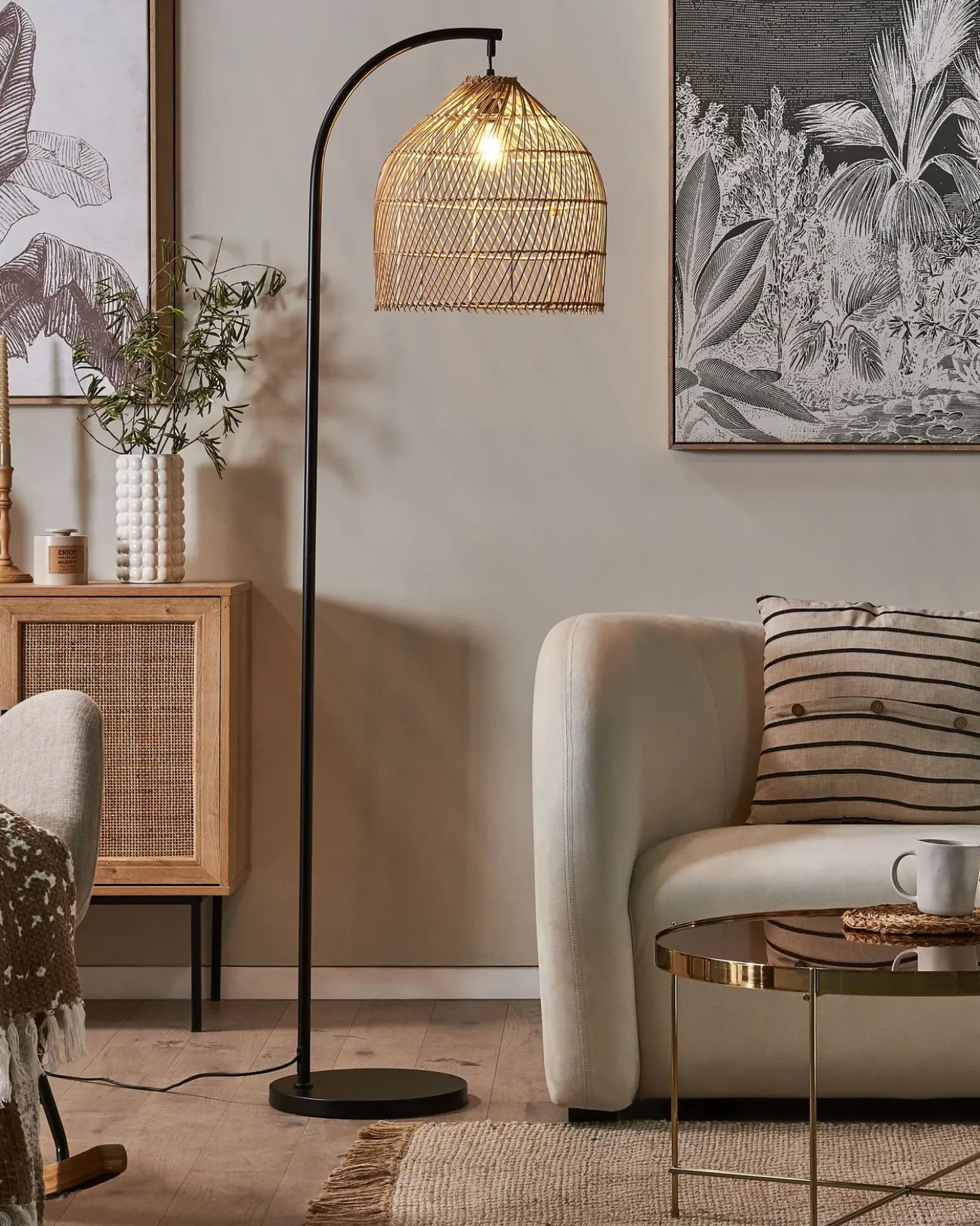 Gulvlampe BERNICA Rattan Naturlig