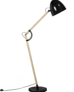 Gulvlampe HETTON Justerbar Egetræ Sort
