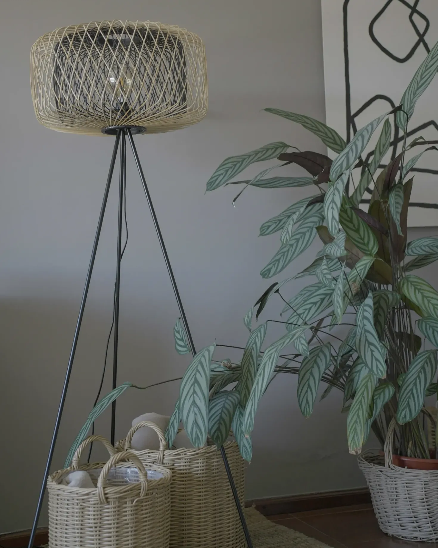 Gulvlampe JAVARI Bambus Brun/sort