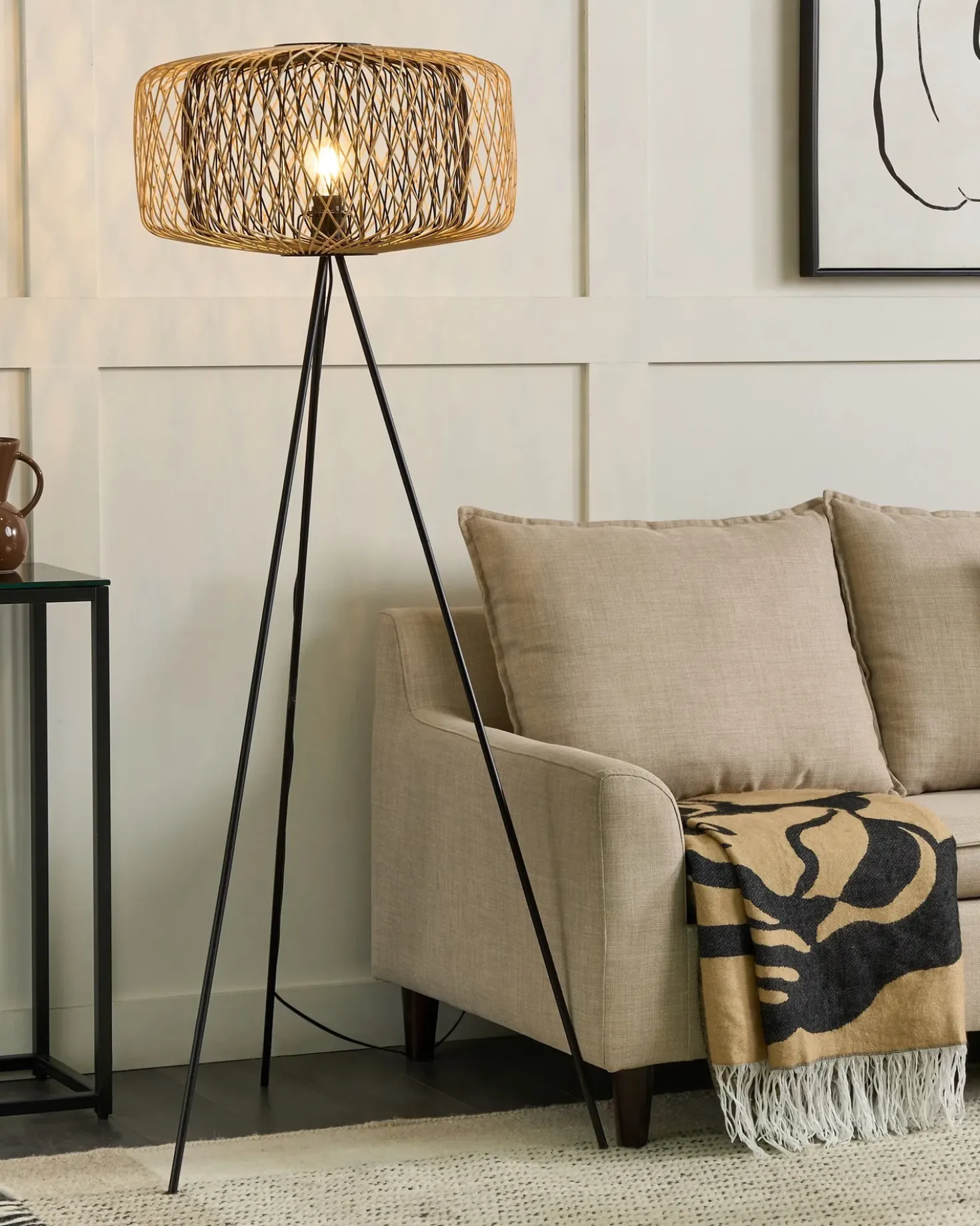 Gulvlampe JAVARI Bambus Brun/sort