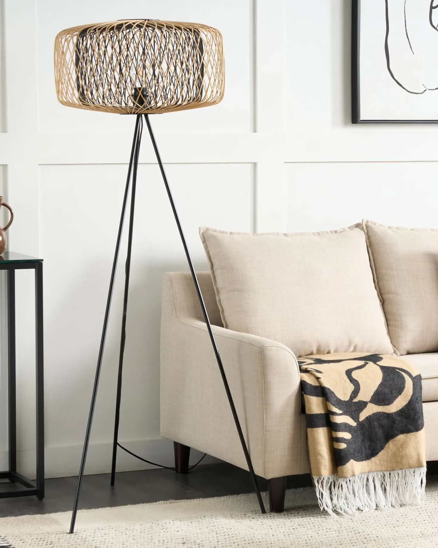 Gulvlampe JAVARI Bambus Brun/sort